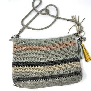 The Sak Perfect Pastel Crochet Crossbody Bag Boho Striped, Zipper Pocket